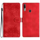 For Motorola Moto E6 Plus Cherry Blossom Butterfly Skin Feel Embossed PU Phone Case(Red) - 1