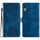For Motorola Moto E6 Plus Cherry Blossom Butterfly Skin Feel Embossed PU Phone Case(Blue) - 1