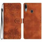 For Motorola Moto E6 Plus Cherry Blossom Butterfly Skin Feel Embossed PU Phone Case(Brown) - 1