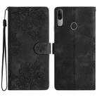 For Motorola Moto E6 Plus Cherry Blossom Butterfly Skin Feel Embossed PU Phone Case(Black) - 1