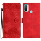 For Motorola Moto E20 / E30 / E40 Cherry Blossom Butterfly Skin Feel Embossed PU Phone Case(Red) - 1