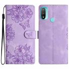 For Motorola Moto E20 / E30 / E40 Cherry Blossom Butterfly Skin Feel Embossed PU Phone Case(Purple) - 1