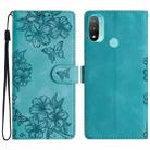 For Motorola Moto E20 / E30 / E40 Cherry Blossom Butterfly Skin Feel Embossed PU Phone Case(Green) - 1