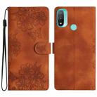 For Motorola Moto E20 / E30 / E40 Cherry Blossom Butterfly Skin Feel Embossed PU Phone Case(Brown) - 1