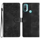 For Motorola Moto E20 / E30 / E40 Cherry Blossom Butterfly Skin Feel Embossed PU Phone Case(Black) - 1