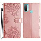 For Motorola Moto E20 / E30 / E40 Cherry Blossom Butterfly Skin Feel Embossed PU Phone Case(Rose Gold) - 1