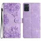 For Motorola Moto E22 Cherry Blossom Butterfly Skin Feel Embossed PU Phone Case(Purple) - 1