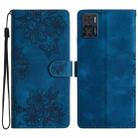 For Motorola Moto E22 Cherry Blossom Butterfly Skin Feel Embossed PU Phone Case(Blue) - 1