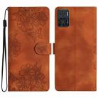 For Motorola Moto E22 Cherry Blossom Butterfly Skin Feel Embossed PU Phone Case(Brown) - 1