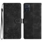 For Motorola Moto E22 Cherry Blossom Butterfly Skin Feel Embossed PU Phone Case(Black) - 1