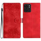 For Motorola Edge 40 Cherry Blossom Butterfly Skin Feel Embossed PU Phone Case(Red) - 1