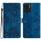 For Motorola Edge 40 Cherry Blossom Butterfly Skin Feel Embossed PU Phone Case(Blue) - 1