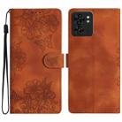 For Motorola Edge 40 Cherry Blossom Butterfly Skin Feel Embossed PU Phone Case(Brown) - 1