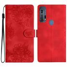 For Motorola Edge+ 2020 Cherry Blossom Butterfly Skin Feel Embossed PU Phone Case(Red) - 1