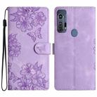 For Motorola Edge+ 2020 Cherry Blossom Butterfly Skin Feel Embossed PU Phone Case(Purple) - 1