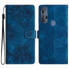 For Motorola Edge+ 2020 Cherry Blossom Butterfly Skin Feel Embossed PU Phone Case(Blue) - 1