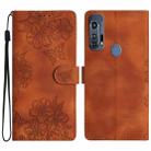 For Motorola Edge+ 2020 Cherry Blossom Butterfly Skin Feel Embossed PU Phone Case(Brown) - 1