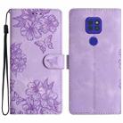 For Motorola Moto G9 / G9 Play Cherry Blossom Butterfly Skin Feel Embossed PU Phone Case(Purple) - 1