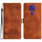 For Motorola Moto G9 / G9 Play Cherry Blossom Butterfly Skin Feel Embossed PU Phone Case(Brown) - 1