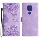 For Motorola Moto E7 Plus Cherry Blossom Butterfly Skin Feel Embossed PU Phone Case(Purple) - 1