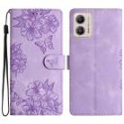 For Motorola Moto G13 Cherry Blossom Butterfly Skin Feel Embossed PU Phone Case(Purple) - 1