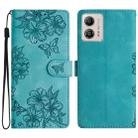 For Motorola Moto G13 Cherry Blossom Butterfly Skin Feel Embossed PU Phone Case(Green) - 1