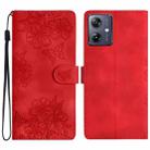 For Motorola Moto G14 4G Cherry Blossom Butterfly Skin Feel Embossed PU Phone Case(Red) - 1