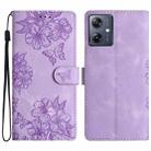 For Motorola Moto G14 4G Cherry Blossom Butterfly Skin Feel Embossed PU Phone Case(Purple) - 1