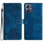 For Motorola Moto G14 4G Cherry Blossom Butterfly Skin Feel Embossed PU Phone Case(Blue) - 1