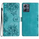 For Motorola Moto G14 4G Cherry Blossom Butterfly Skin Feel Embossed PU Phone Case(Green) - 1