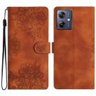 For Motorola Moto G14 4G Cherry Blossom Butterfly Skin Feel Embossed PU Phone Case(Brown) - 1