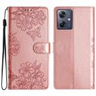 For Motorola Moto G14 4G Cherry Blossom Butterfly Skin Feel Embossed PU Phone Case(Rose Gold) - 1
