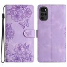 For Motorola Moto G22 Cherry Blossom Butterfly Skin Feel Embossed PU Phone Case(Purple) - 1