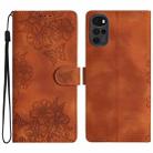 For Motorola Moto G22 Cherry Blossom Butterfly Skin Feel Embossed PU Phone Case(Brown) - 1