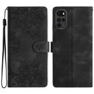 For Motorola Moto G22 Cherry Blossom Butterfly Skin Feel Embossed PU Phone Case(Black) - 1