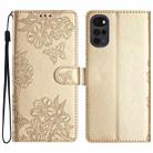 For Motorola Moto G22 Cherry Blossom Butterfly Skin Feel Embossed PU Phone Case(Gold) - 1