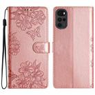 For Motorola Moto G22 Cherry Blossom Butterfly Skin Feel Embossed PU Phone Case(Rose Gold) - 1