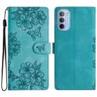 For Motorola Moto G31 / G41 Cherry Blossom Butterfly Skin Feel Embossed PU Phone Case(Green) - 1