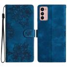 For Motorola Moto G42 Cherry Blossom Butterfly Skin Feel Embossed PU Phone Case(Blue) - 1