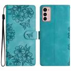 For Motorola Moto G42 Cherry Blossom Butterfly Skin Feel Embossed PU Phone Case(Green) - 1