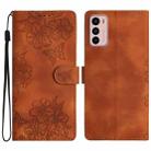 For Motorola Moto G42 Cherry Blossom Butterfly Skin Feel Embossed PU Phone Case(Brown) - 1