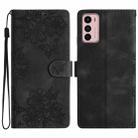 For Motorola Moto G42 Cherry Blossom Butterfly Skin Feel Embossed PU Phone Case(Black) - 1