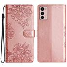 For Motorola Moto G42 Cherry Blossom Butterfly Skin Feel Embossed PU Phone Case(Rose Gold) - 1