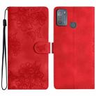 For Motorola Moto G50 Cherry Blossom Butterfly Skin Feel Embossed PU Phone Case(Red) - 1