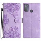 For Motorola Moto G50 Cherry Blossom Butterfly Skin Feel Embossed PU Phone Case(Purple) - 1
