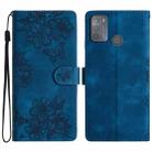 For Motorola Moto G50 Cherry Blossom Butterfly Skin Feel Embossed PU Phone Case(Blue) - 1