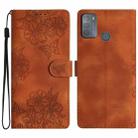 For Motorola Moto G50 Cherry Blossom Butterfly Skin Feel Embossed PU Phone Case(Brown) - 1