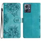 For Motorola Moto G54 5G Cherry Blossom Butterfly Skin Feel Embossed PU Phone Case(Green) - 1