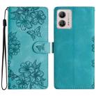 For Motorola Moto G73 Cherry Blossom Butterfly Skin Feel Embossed PU Phone Case(Green) - 1