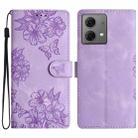 For Motorola Moto G84 5G Cherry Blossom Butterfly Skin Feel Embossed PU Phone Case(Purple) - 1